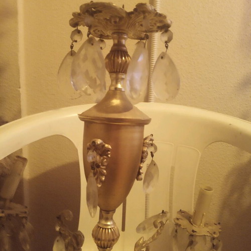 Vintage ceiling light with 4 candles and crystals used