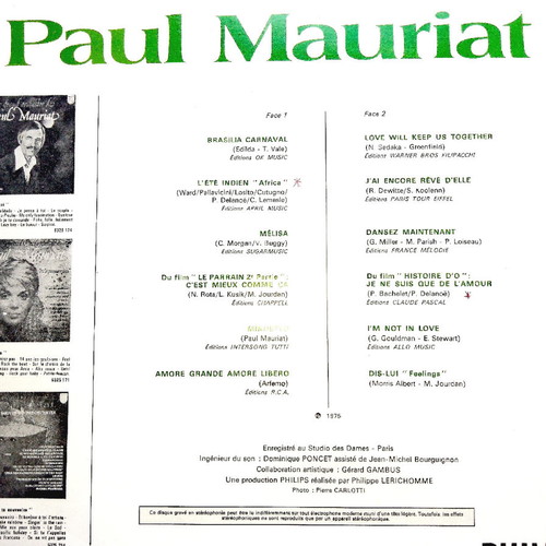Paul Mauriat vinyl album like new 1975 orchestral performances