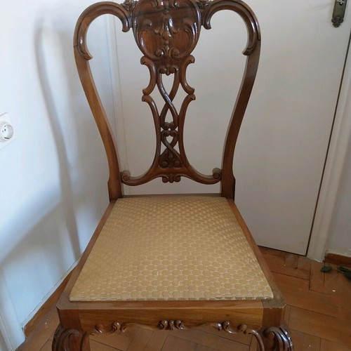 Living room furniture set used, handmade carved pieces from 1960s