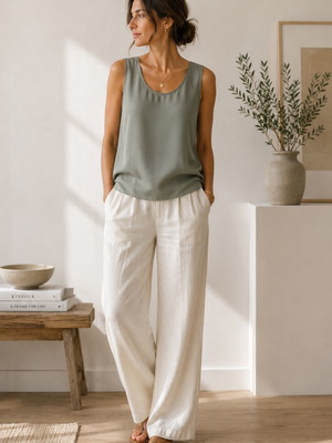 FURYO Pure Silk Top Size M like new, sage grey khaki