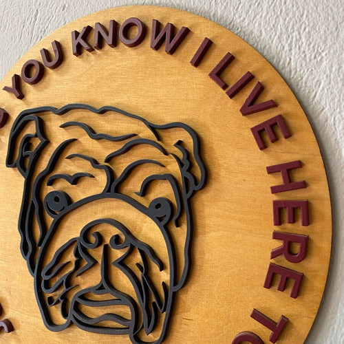 Dog sign wooden round new, 28 cm diameter