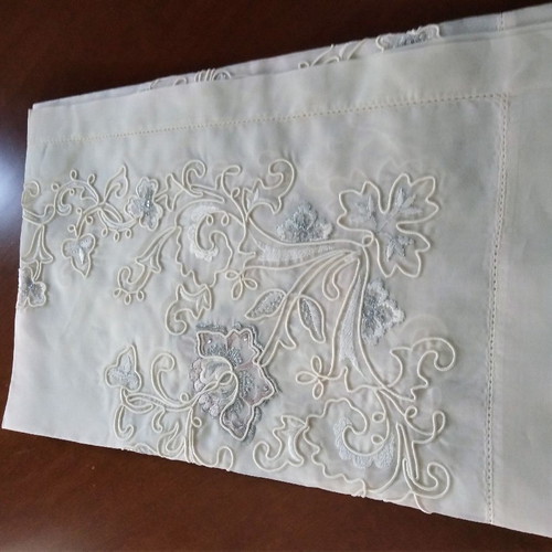 Tablecloth organza silk with silver thread and Swarovski crystals single piece