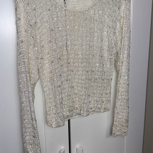 Women's mesh blouse like new, beige gold, summer with sequins