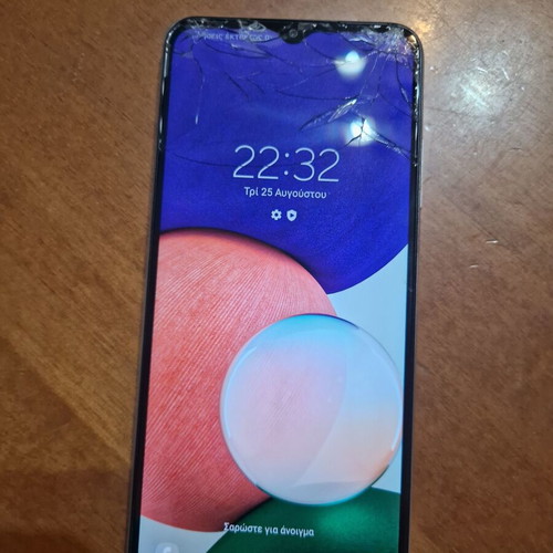 Samsung A22 5G smartphone with cracked screen