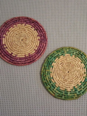Handmade wicker coasters set of 2 used, decorative