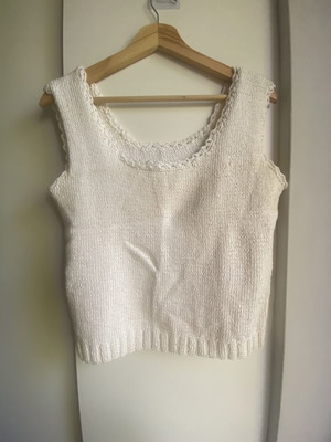 Handmade knitted women's blouse used, off-white cotton yarn, size XL