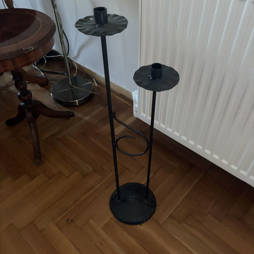 Black floor candlestick for 2 candles