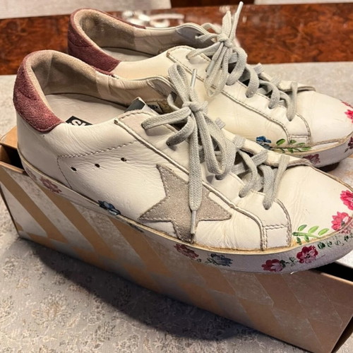 Golden Goose women's shoes with handmade floral design