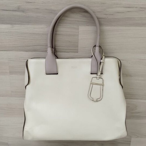 Tod's Leather Cape Tote Bag used, cream color