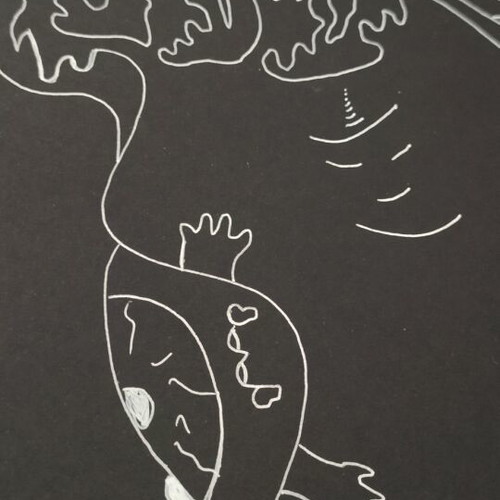 Art piece O Theios Fovos new, handmade with white ink on black paper