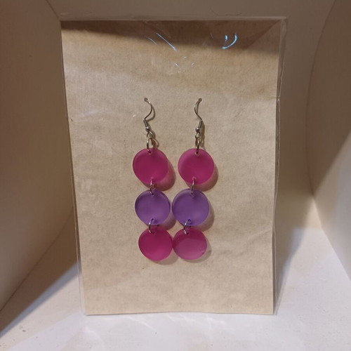 Earrings made of recycled plexiglass new, 6cm length, surgical steel hooks