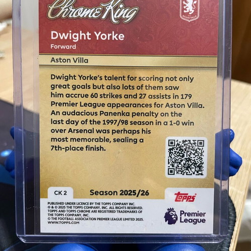 Topps Dwight Yorke 2025-26 Premier League Chrome King CK2 Aston Villa like new