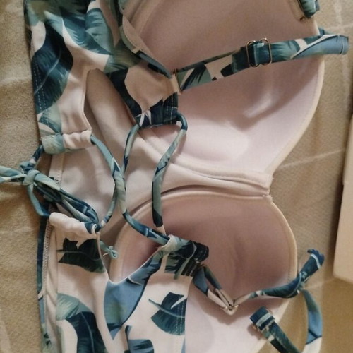 Bikini swimsuit size L new, narrow fit, white and turquoise