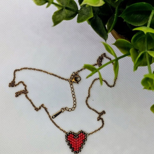 Steel necklace red heart miyuki made to order