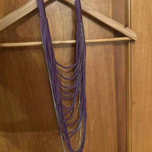 Long necklace new, purple and silver