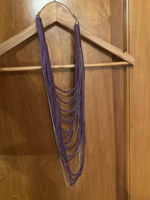 Long necklace new, purple and silver