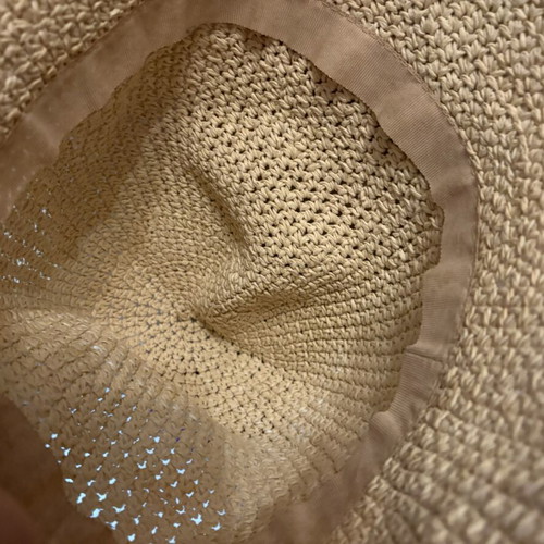 Bucket hat beige straw with embroidered star designs like new