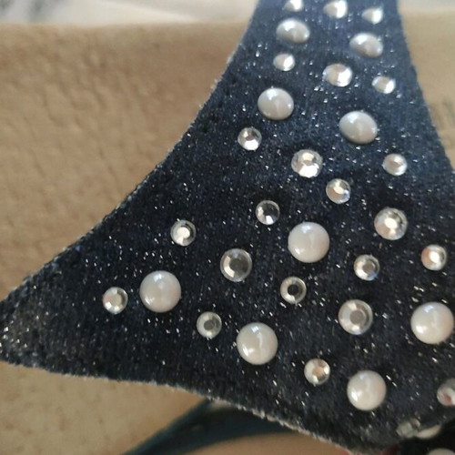 Leather slippers blue with beads size 40, new