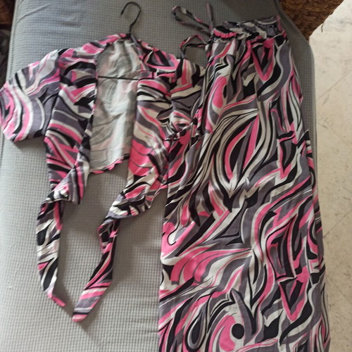 Set pants and blouse new, black and pink