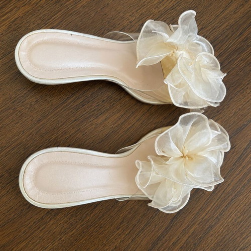 Beige sandals with transparent strap and fabric flower, size 41, used