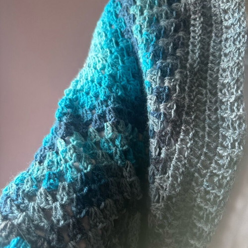Handmade crochet bolero cardigan made to order, gray and blue