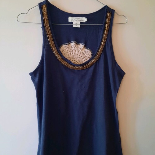 H&M women's blue top with gold detail and knitted motif, like new, size S