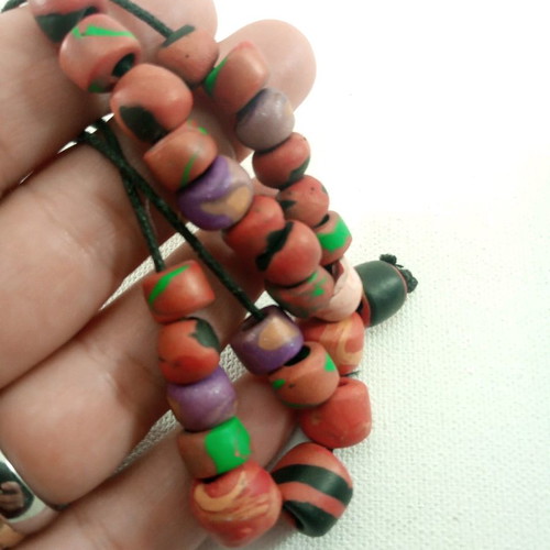 Handmade worry beads 20 cm used with polymer clay beads and black cord
