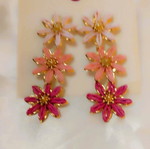 Earrings new with colorful fabric flowers in pink shades