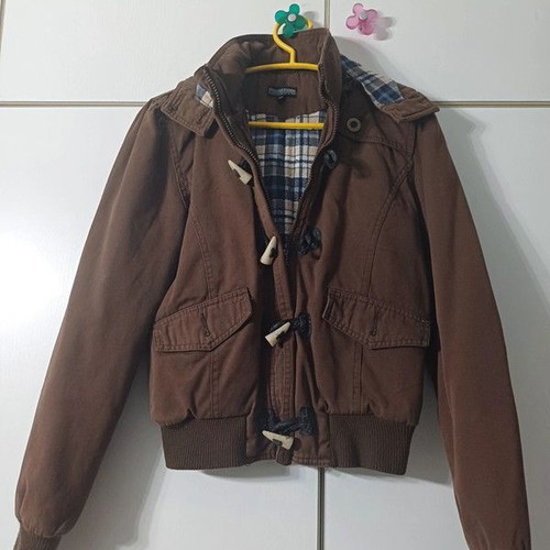 Brown jacket with hood size XS like new