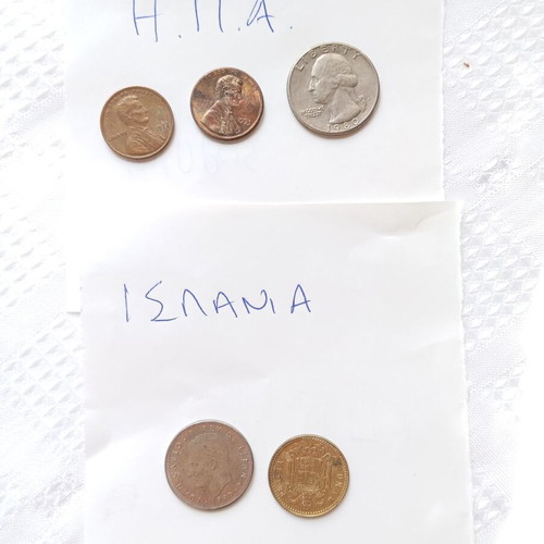 Coins and banknotes used from 19 countries, pack of 83 coins and 4 notes