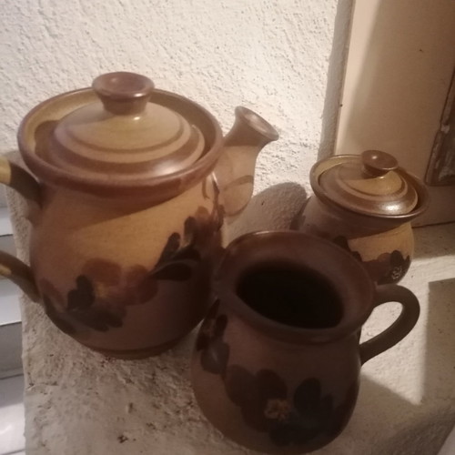 Earthenware set used, 3 pieces coffee or tea from 1970