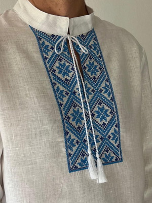 Slavic linen embroidered shirt for men, new, size L, white with blue