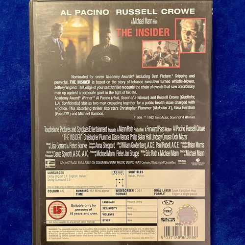 The Insider DVD like new, English version without Greek subtitles