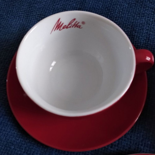 Coffee or tea cups set of 3 red and white Melitta like new