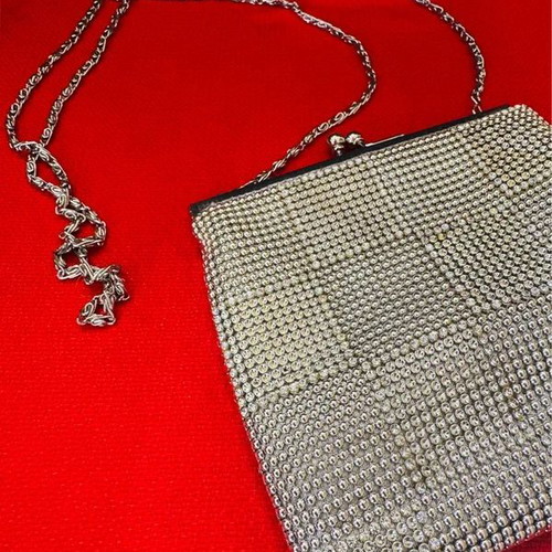 Vintage Scheilan silver evening crossbody bag like new with strass
