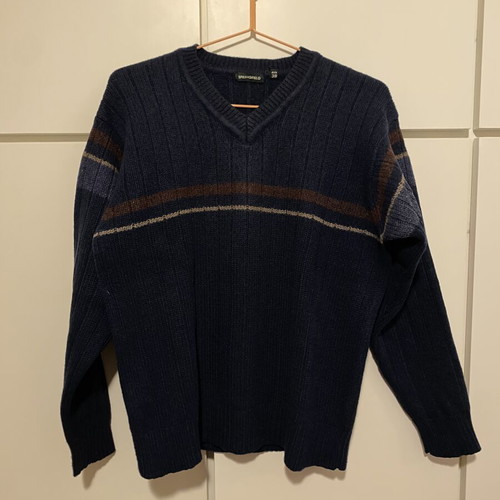 Springfield Vintage 90s V-Neck Sweater, blue and brown