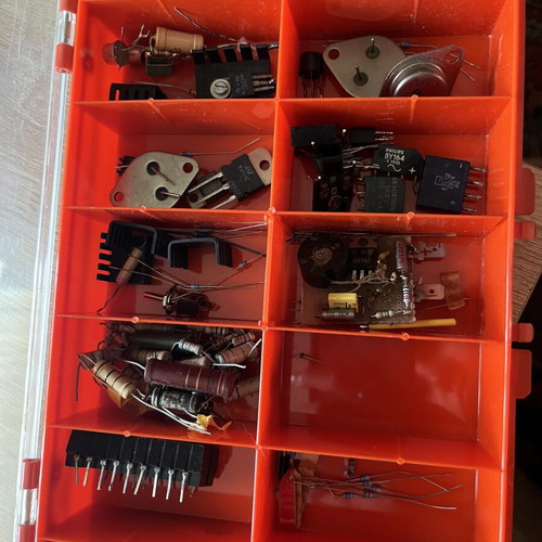 Electronic components collection used, 5 sorting boxes