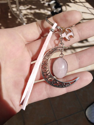 Handmade keychain with rose quartz and metal elements