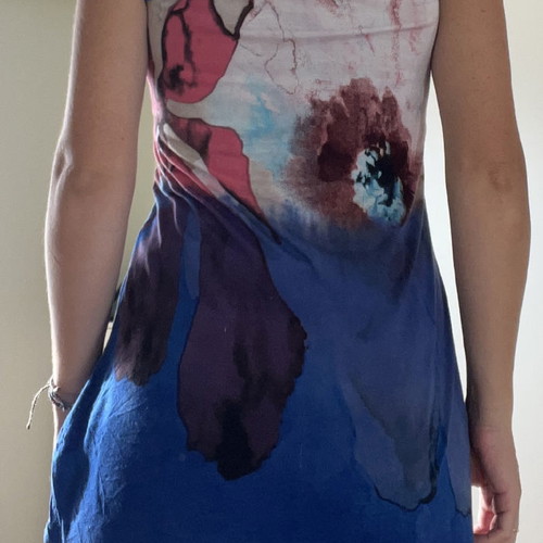 Desigual sleeveless blouse used, size Small with sequins and blue lace
