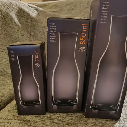 Glass carafes new, set of 3 with packaging, 1200/850/300 ml