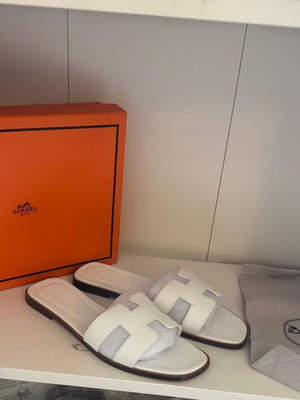 Hermes white H-style sandals size 37