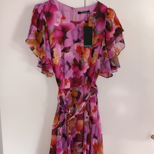 Portmans Floral Cocktail Dress, Pink and Purple, Size M