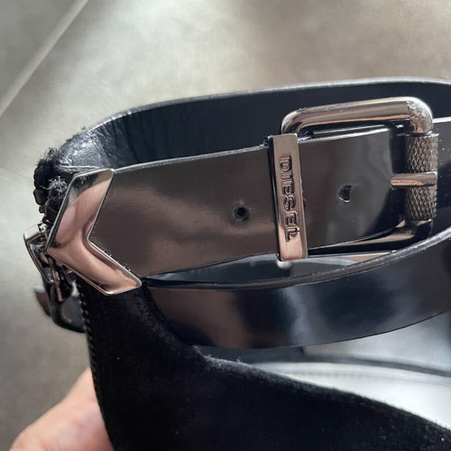 Diesel heels like new, black suede with leather strap and metal details