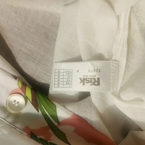 White semi-sheer shirt with floral trim, beachwear