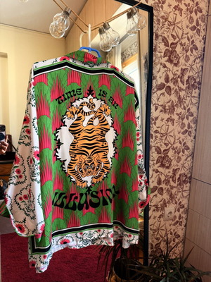 Karavan Clothing "Time is an Illusion" Satin Shirt like new, colorful