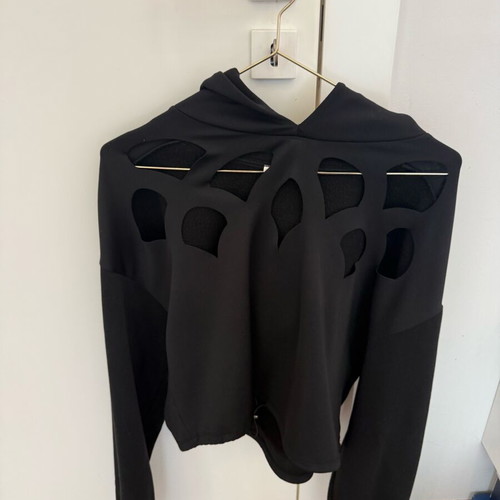 Cropped hoodie black like new with bust cut out and drawstring