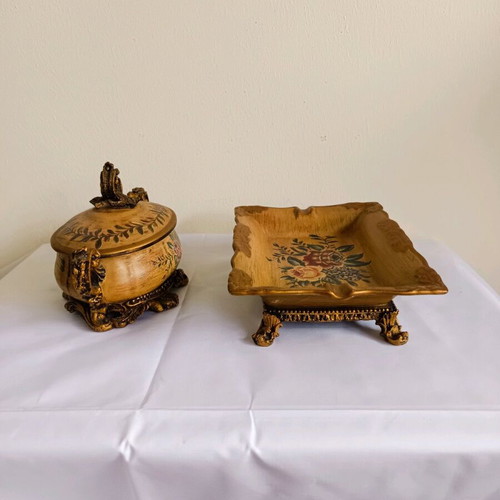Ceramic set fondue pot and ashtray like new