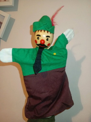 Vintage hand puppet park ranger with wood head like new