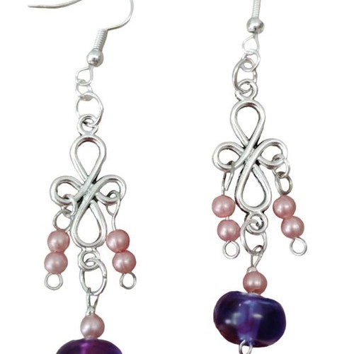 Dangling earrings with beads new, pink and purple