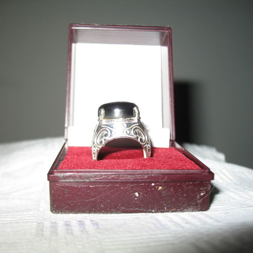 Men's ring with large hematite stone, stainless steel, new